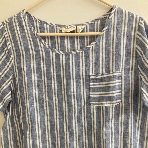 Christian Siriano Linen Shirt Womens Size M Striped Short Sleeve Boho Lagenlook - Picture 3 of 6